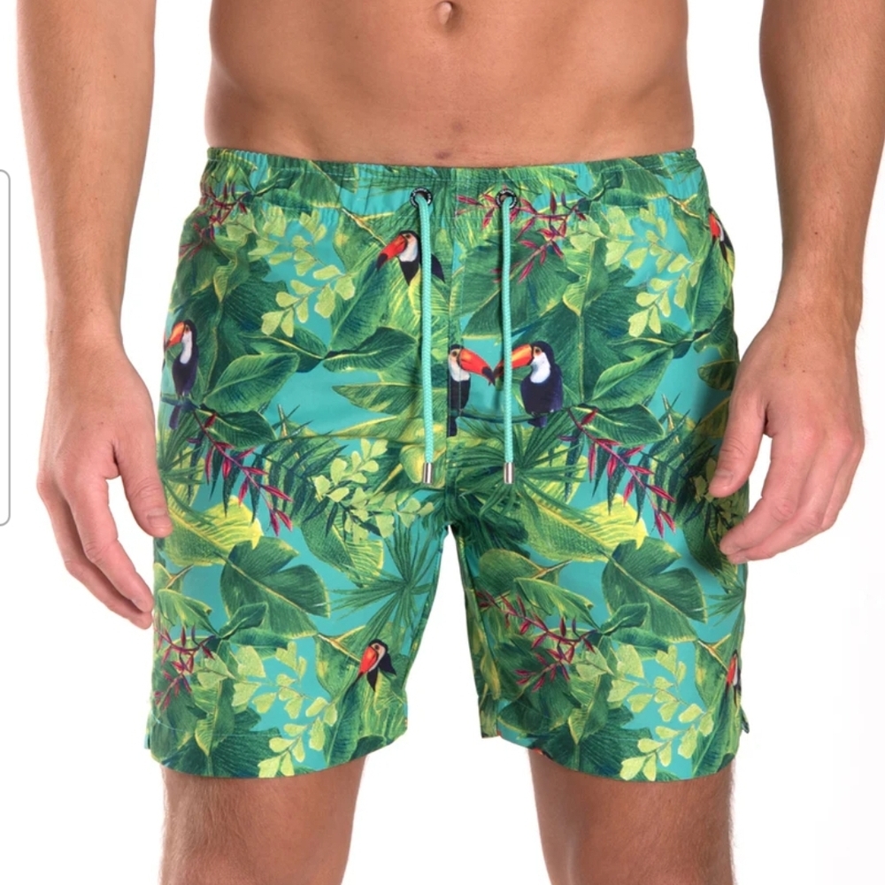 FRANKS Tropical Teal Amazon Swim Shorts NWT SZ LARGE